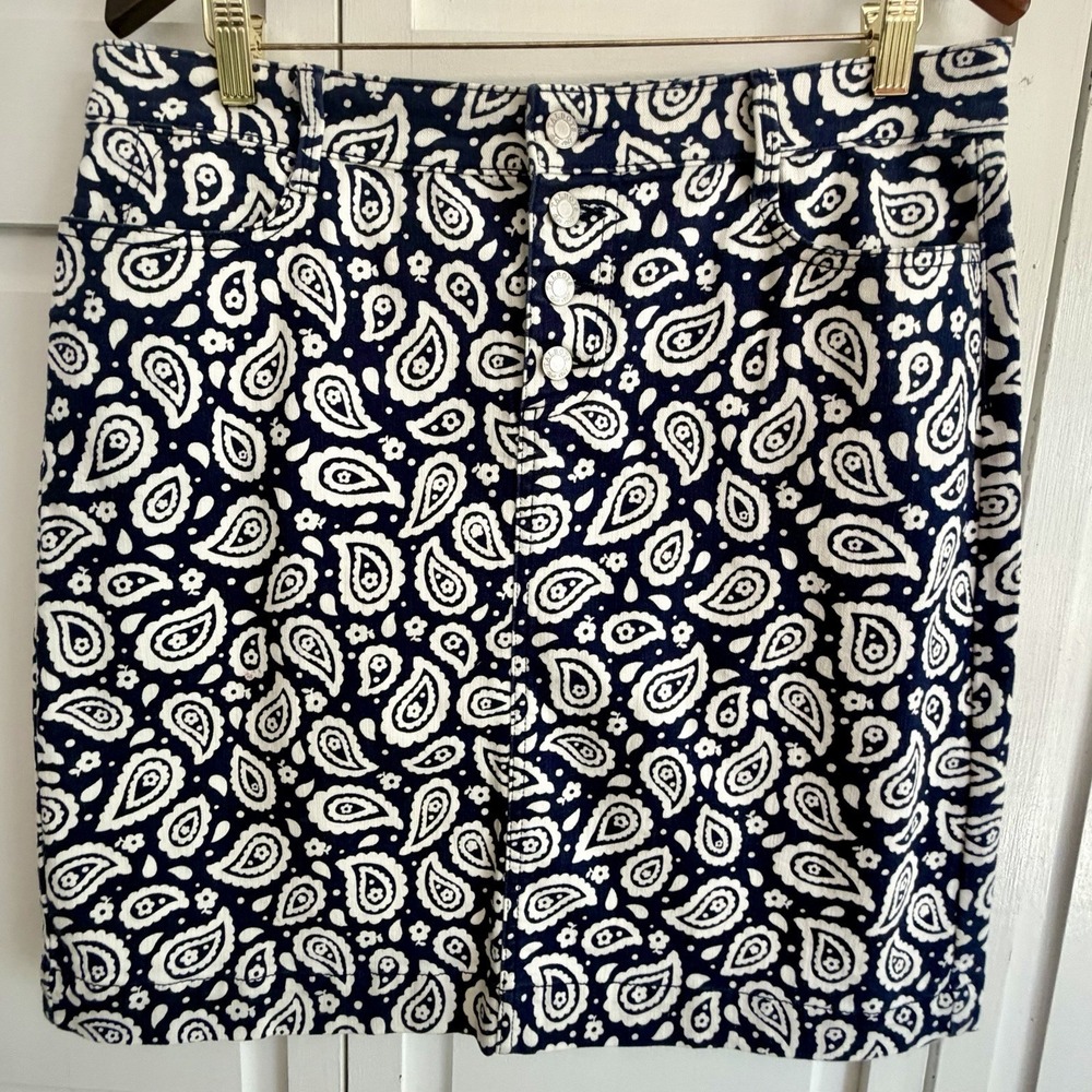 Talbots Womens Blue White Paisley A-Line Skirt Size 10 Denim Style Classic